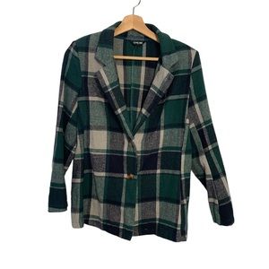 Chic Me Green Plaid Long Sleeve Casual 2 Button Blazer Jacket Size Women…